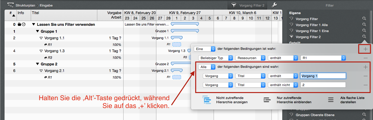 Filteroptionen verwenden Filteroptionen verwenden