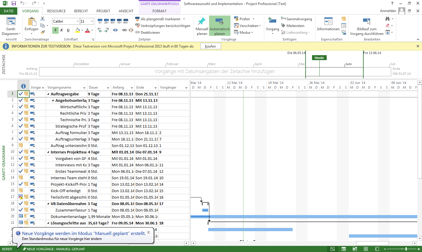 Import in MS Project Import in MS Project