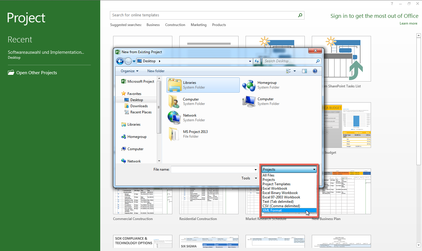Import to MS Project