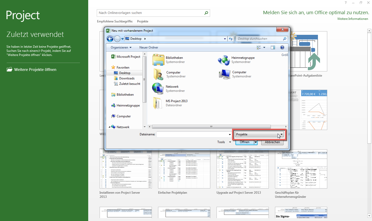 Import in MS Project Import in MS Project