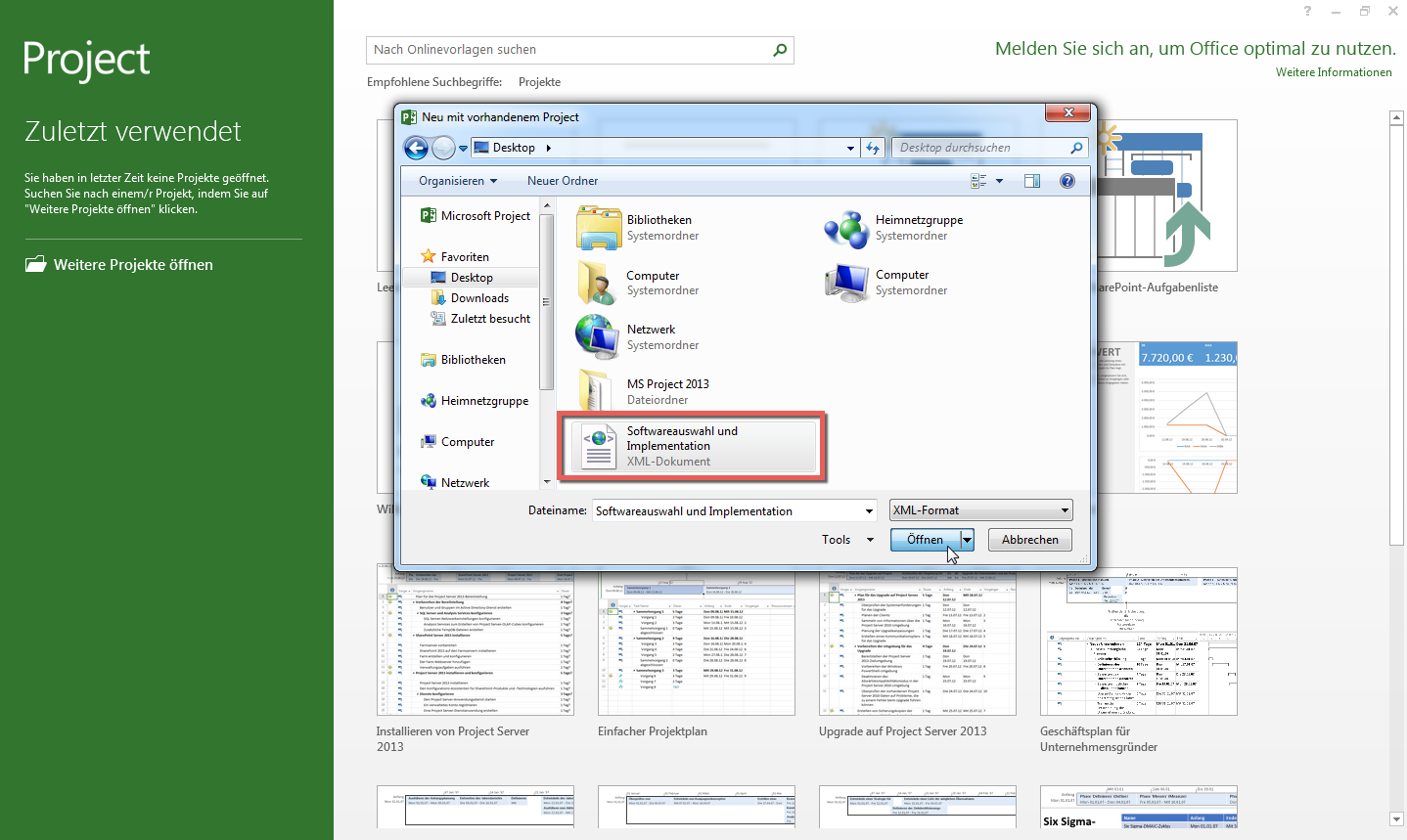 Import in MS Project Import in MS Project