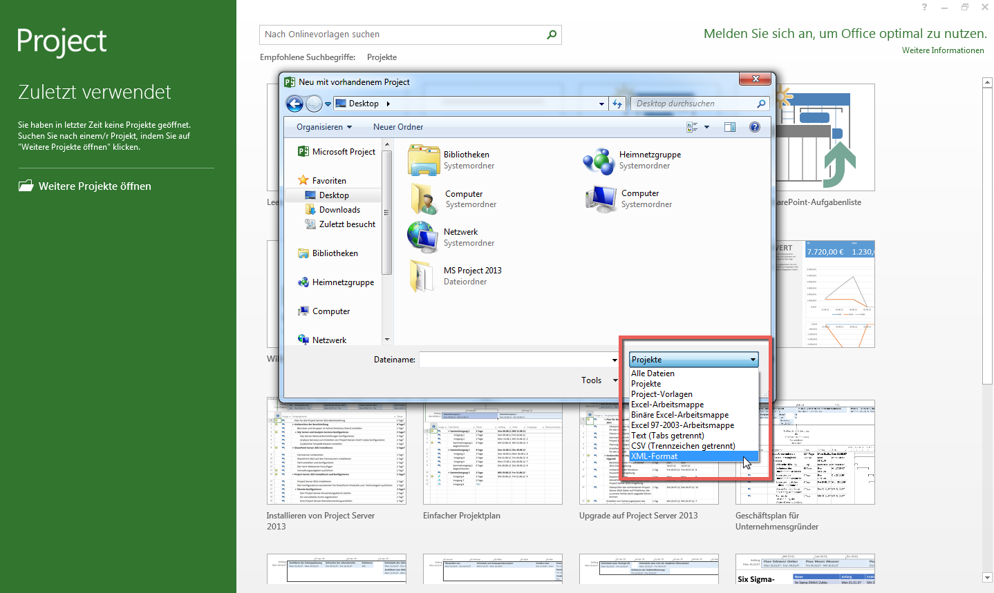Import in MS Project Import in MS Project