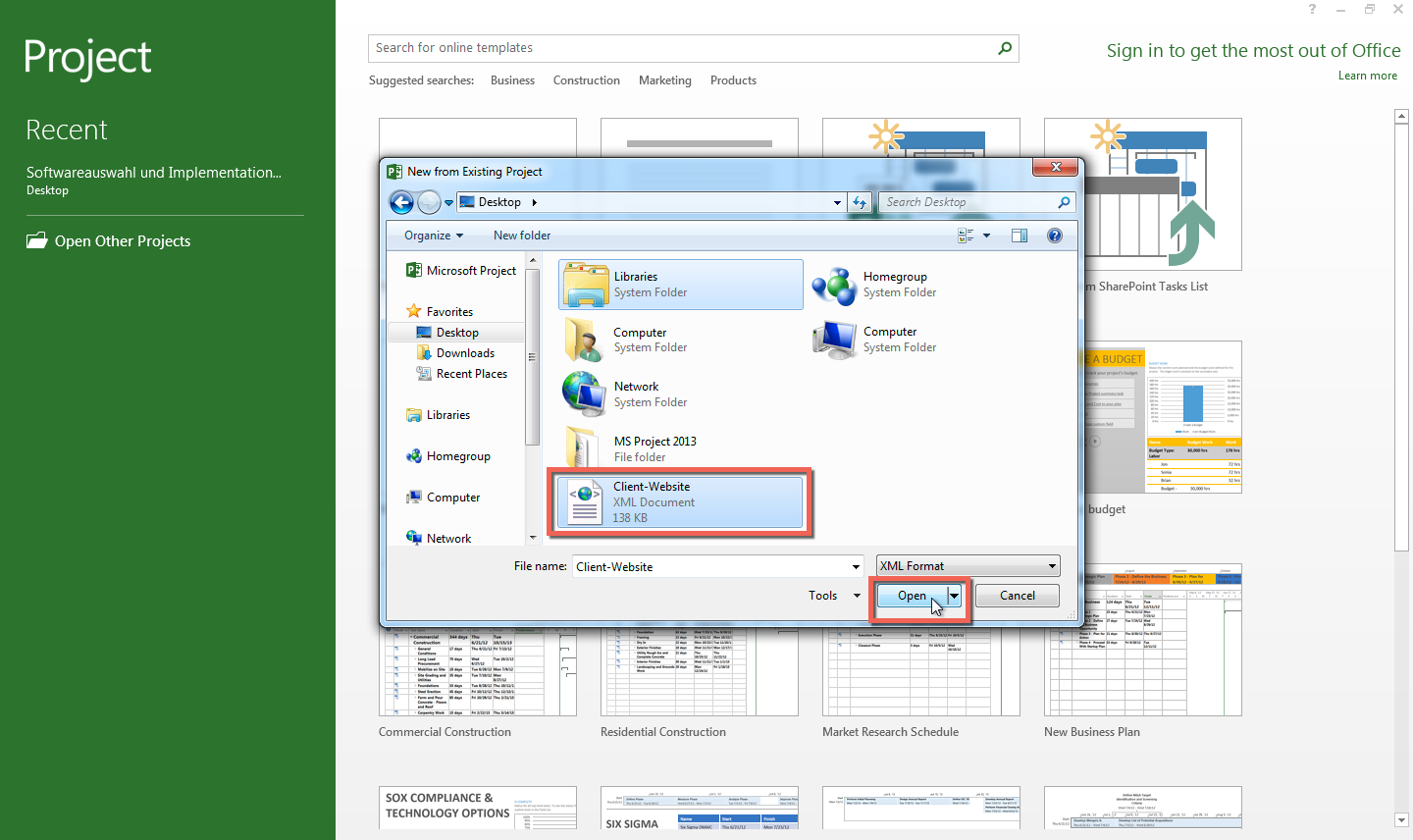 Import to MS Project