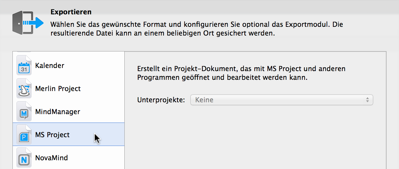 Export nach MS Project Export nach MS Project