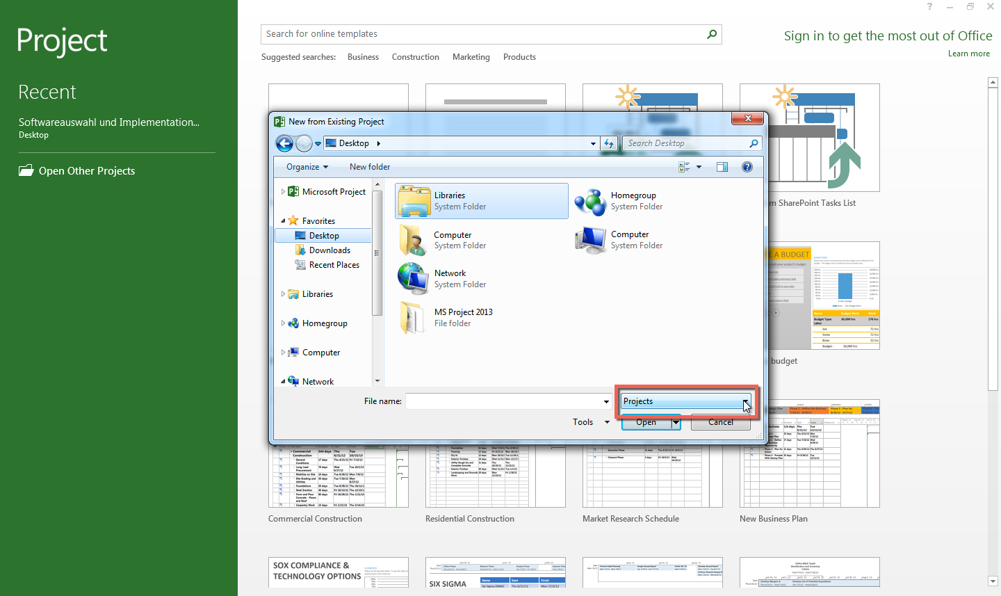 Importer dans MS Project Importer dans MS Project
