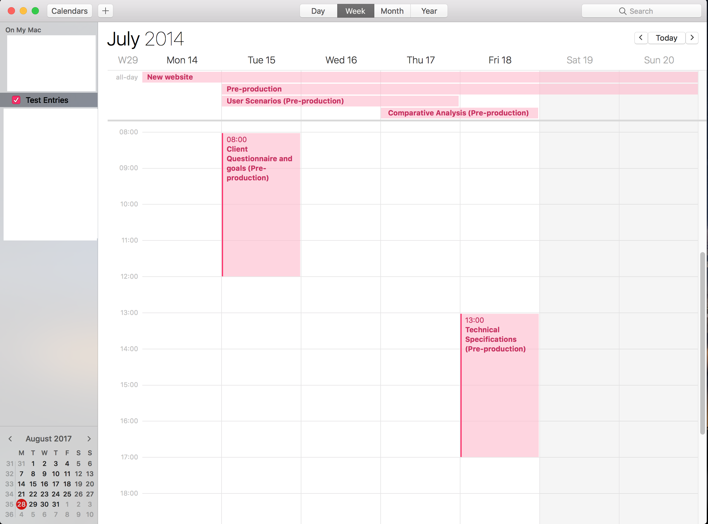 Exported events in calendar
