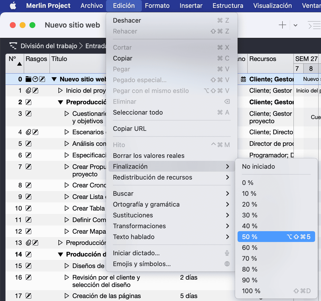 Menú Merlin Project