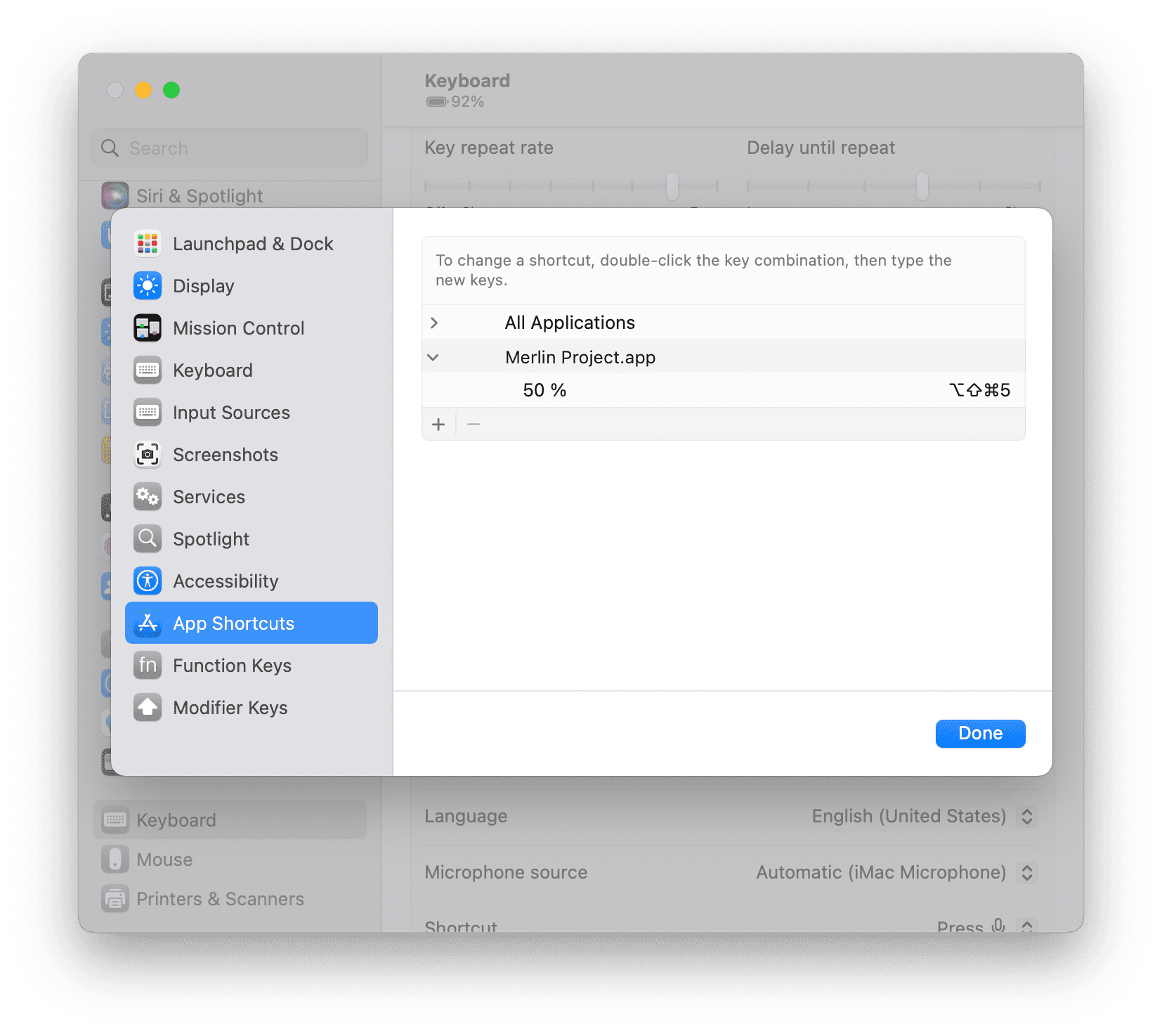 System Preferences for Keyboard Shortcuts