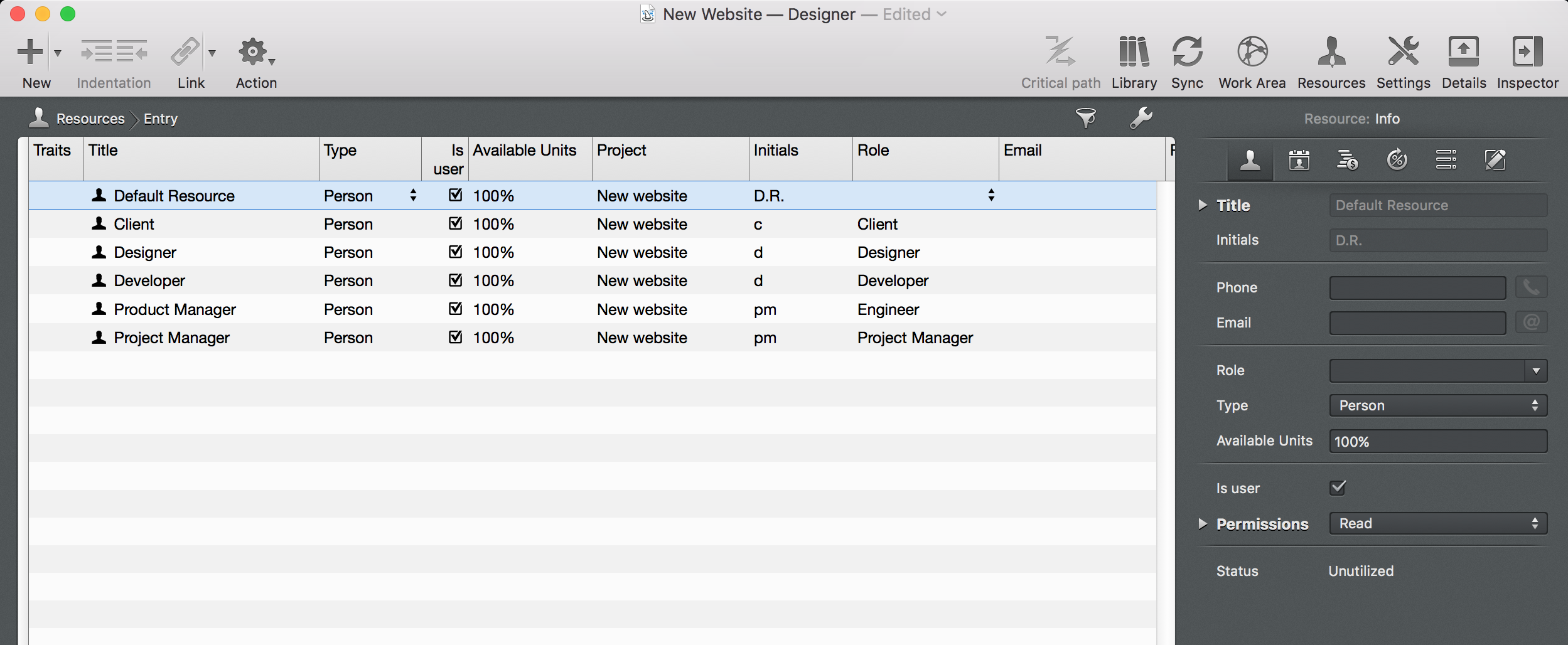 Resources view