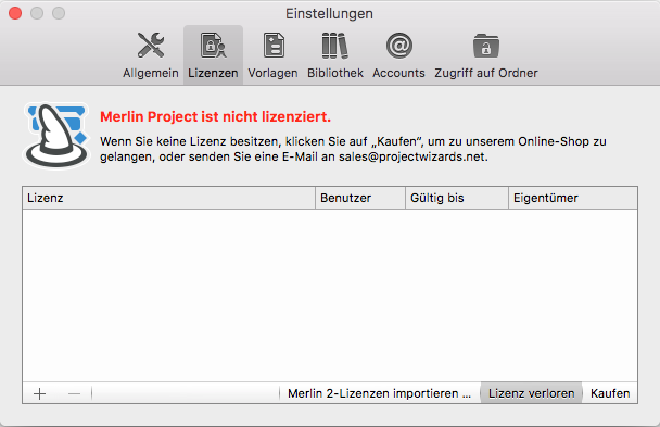 Lizenzfenster Lizenzfenster