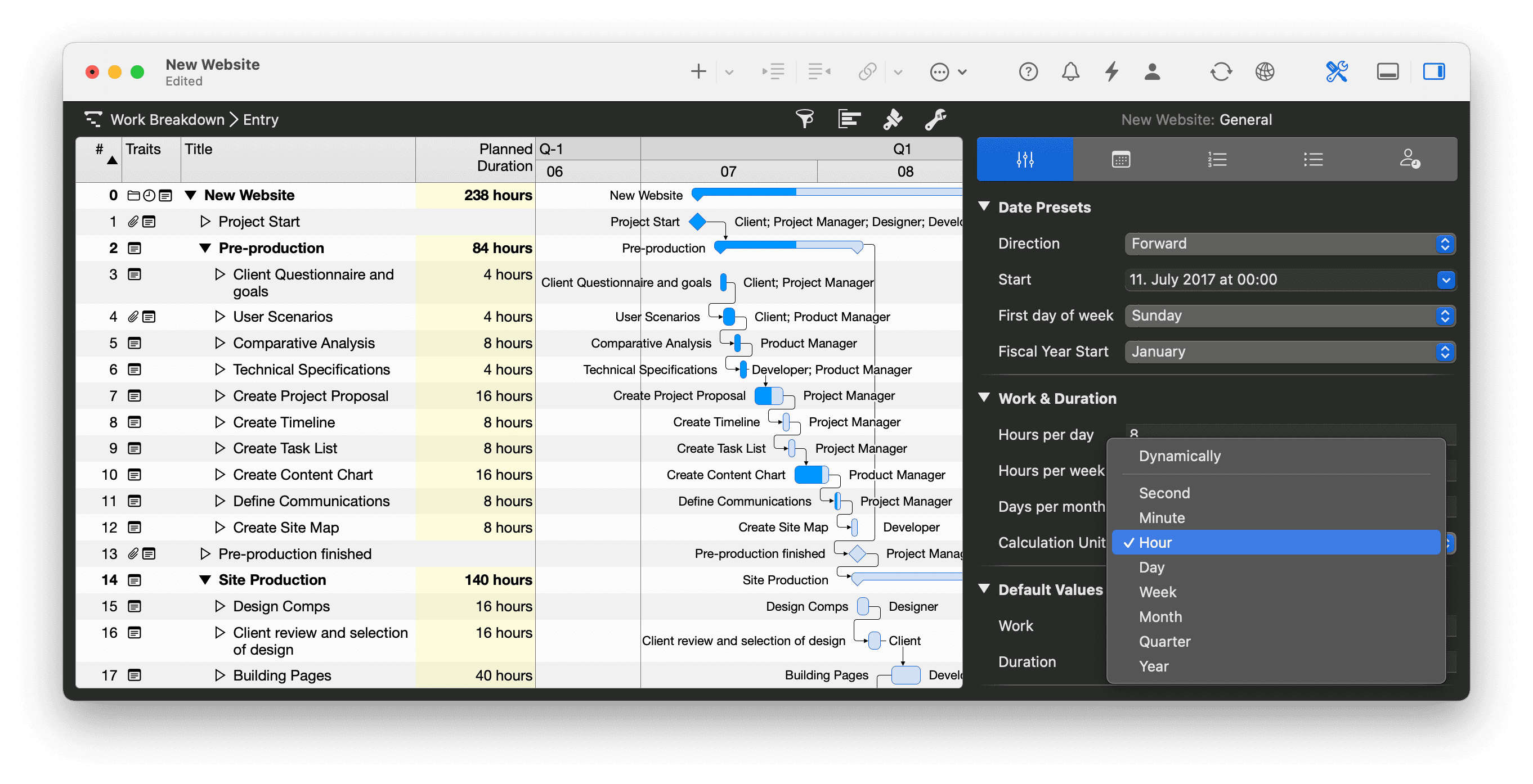 Setting Calculation unit for duration Setting Calculation unit for duration