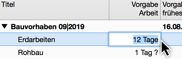 Arbeitstage für Vorgänge eingeben Arbeitstage für Vorgänge eingeben