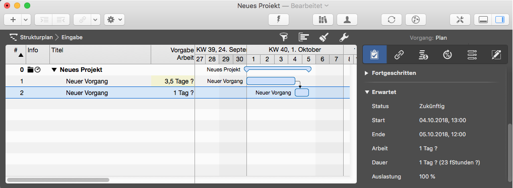 Plan Inspektor mit erwarteten Zeiten