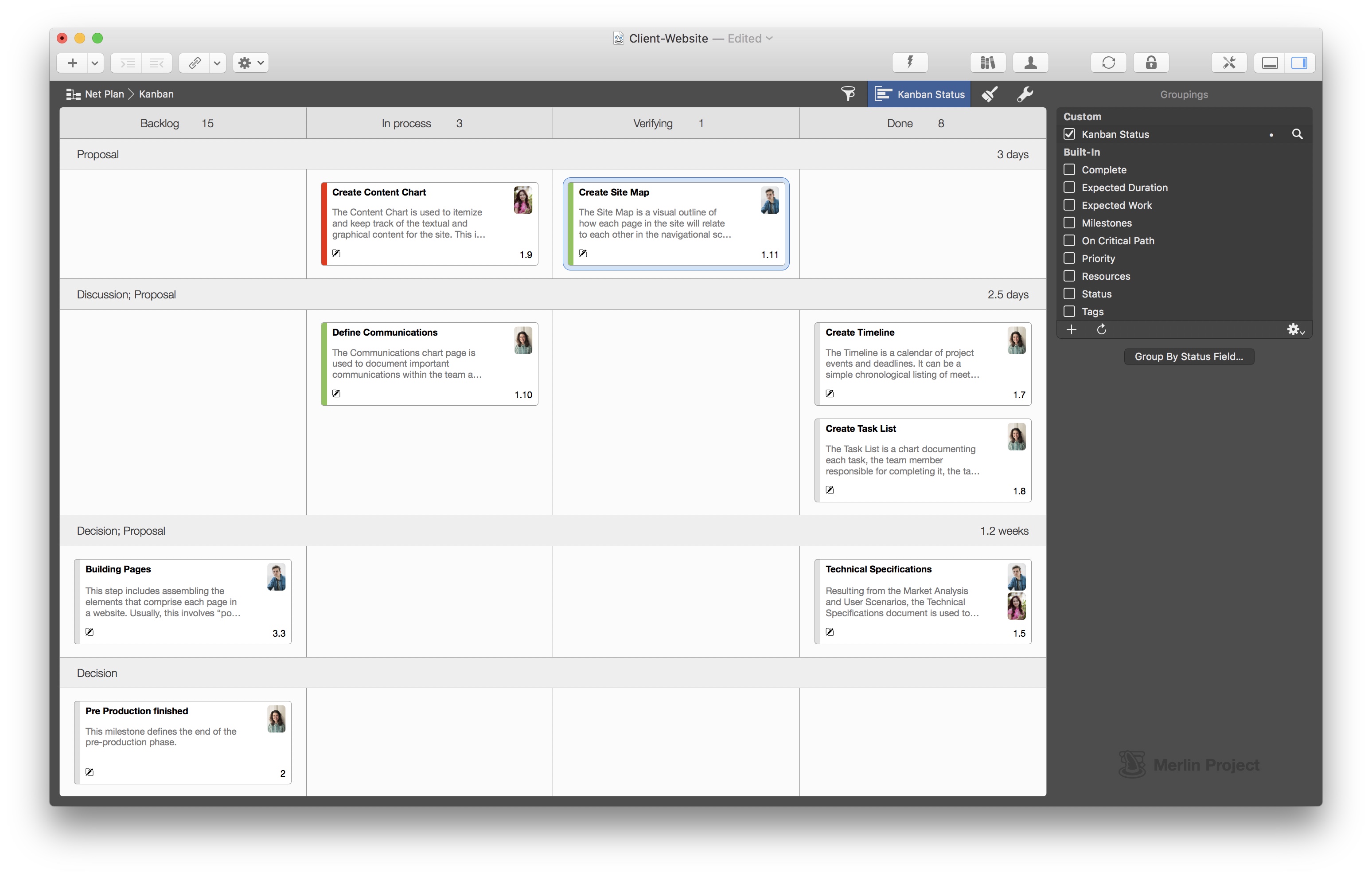 Merlin Project Swimlanes