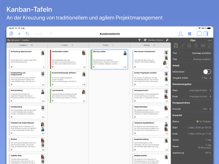Kanban Boards in Merlin Project auf dem iPad