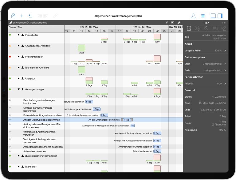 Zuweisungen in Merlin Project auf dem iPad Zuweisungen in Merlin Project auf dem iPad