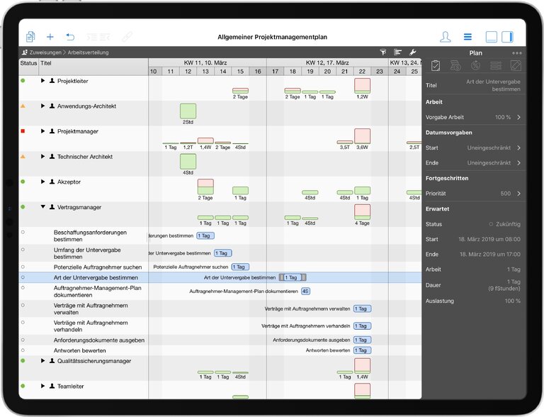 Zuweisungen in Merlin Project auf dem iPad Zuweisungen in Merlin Project auf dem iPad