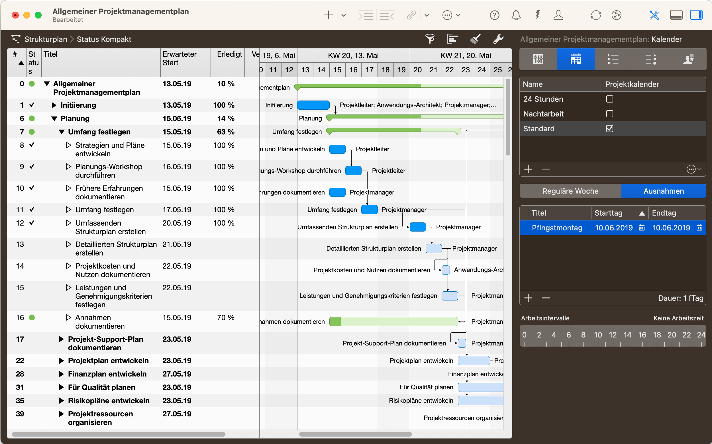 Days off as Exceptions in Merlin Project professional project management software on Mac and iPad