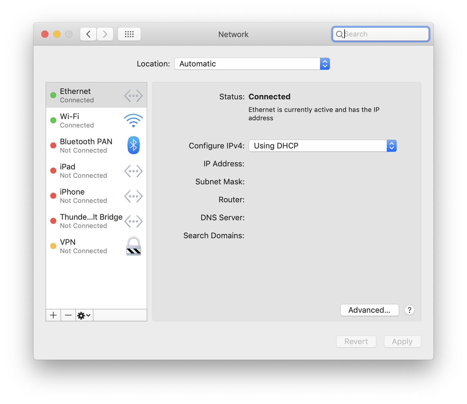 Network system preference on macOS Network system preference on macOS