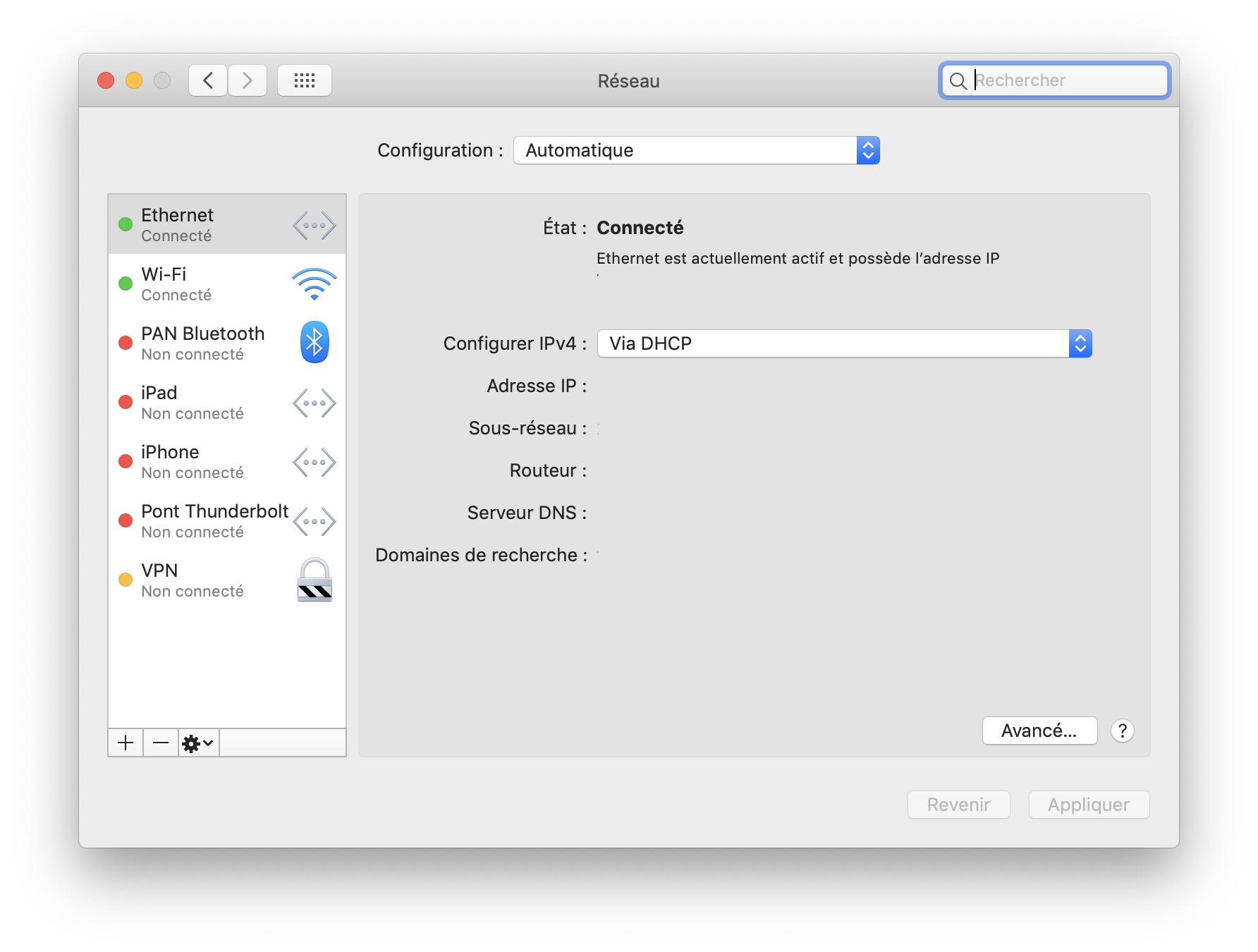 Préférence du système réseau sous macOS