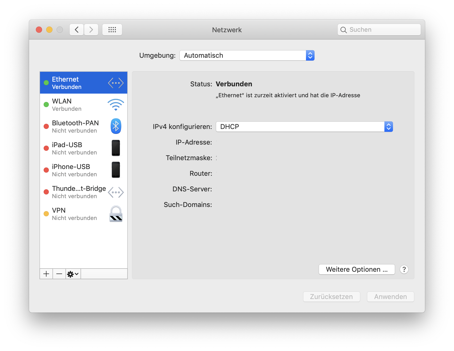 Netzwerk Systemeinstellungen auf macOS