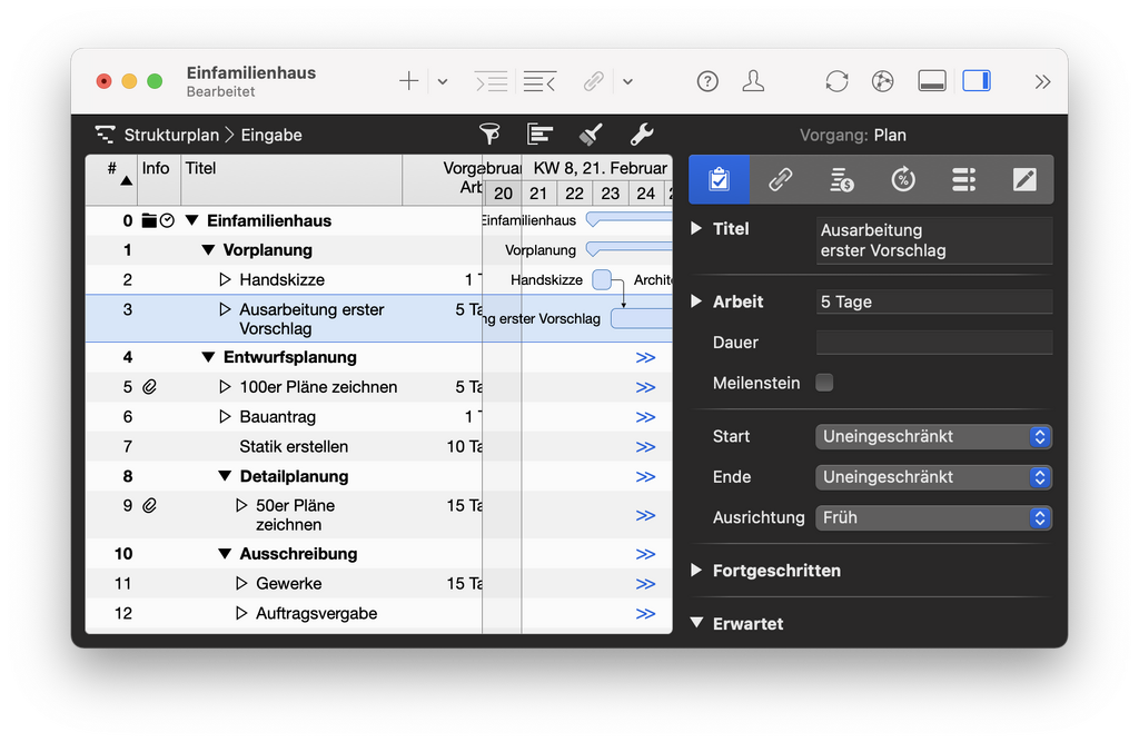 3. Grafische Dargestellung des Bauzeitenplans als Balkendiagramm