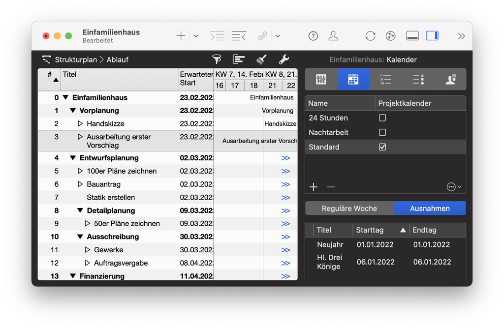 7. Zeitliche Abfolge anhand des Kalenders auf Kalenderausnahmen