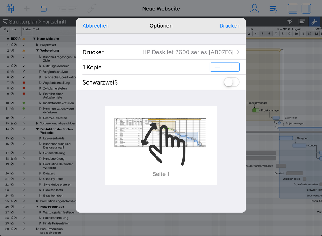 1. Zweifinger-Geste zum Öffnen der Druckvorschau als PDF. 1. Zweifinger-Geste zum Öffnen der Druckvorschau als PDF.