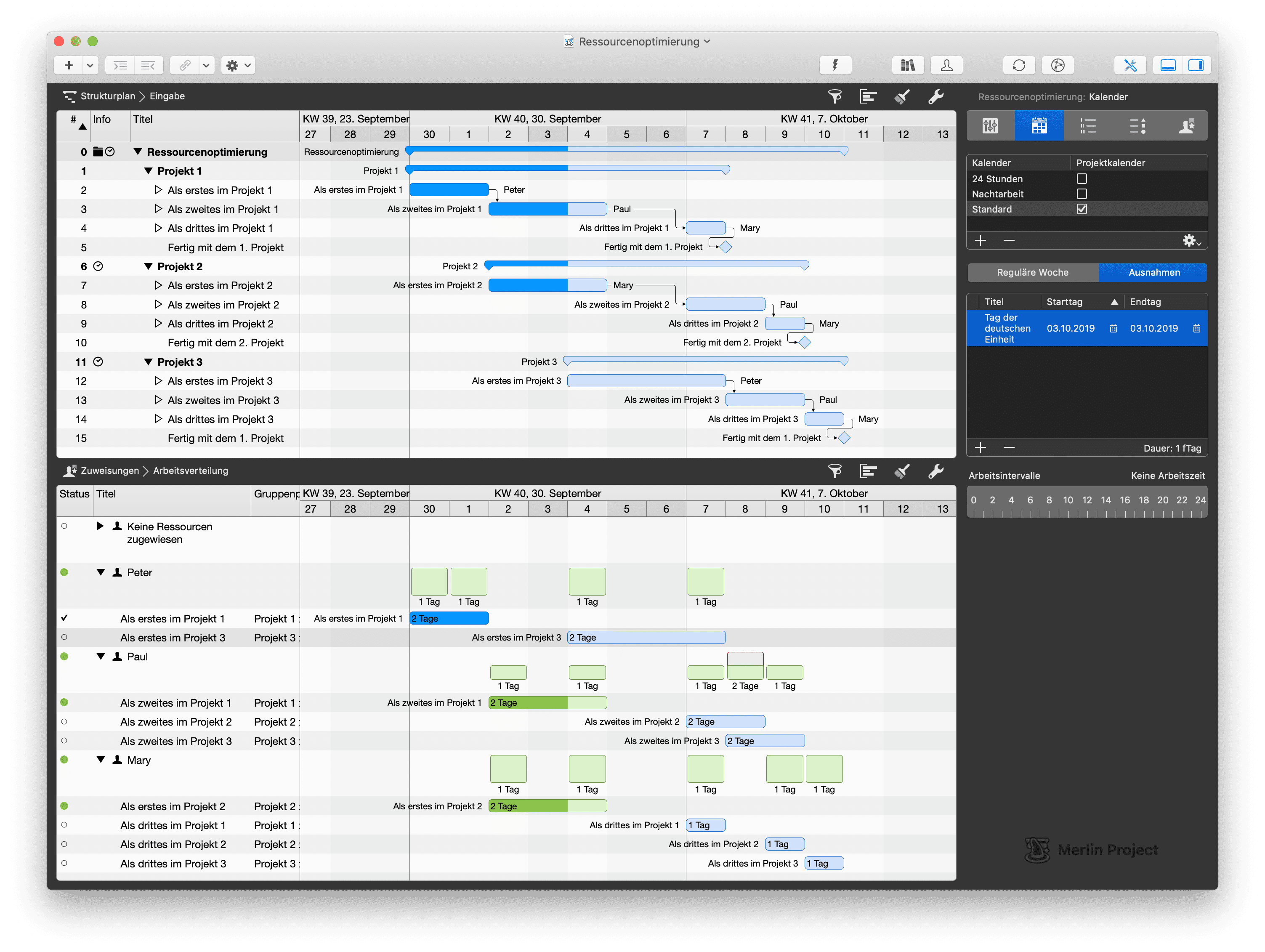 Ein Feiertag im Projekt ist in Merlin Project schnell eingefügt Ein Feiertag im Projekt ist in Merlin Project schnell eingefügt