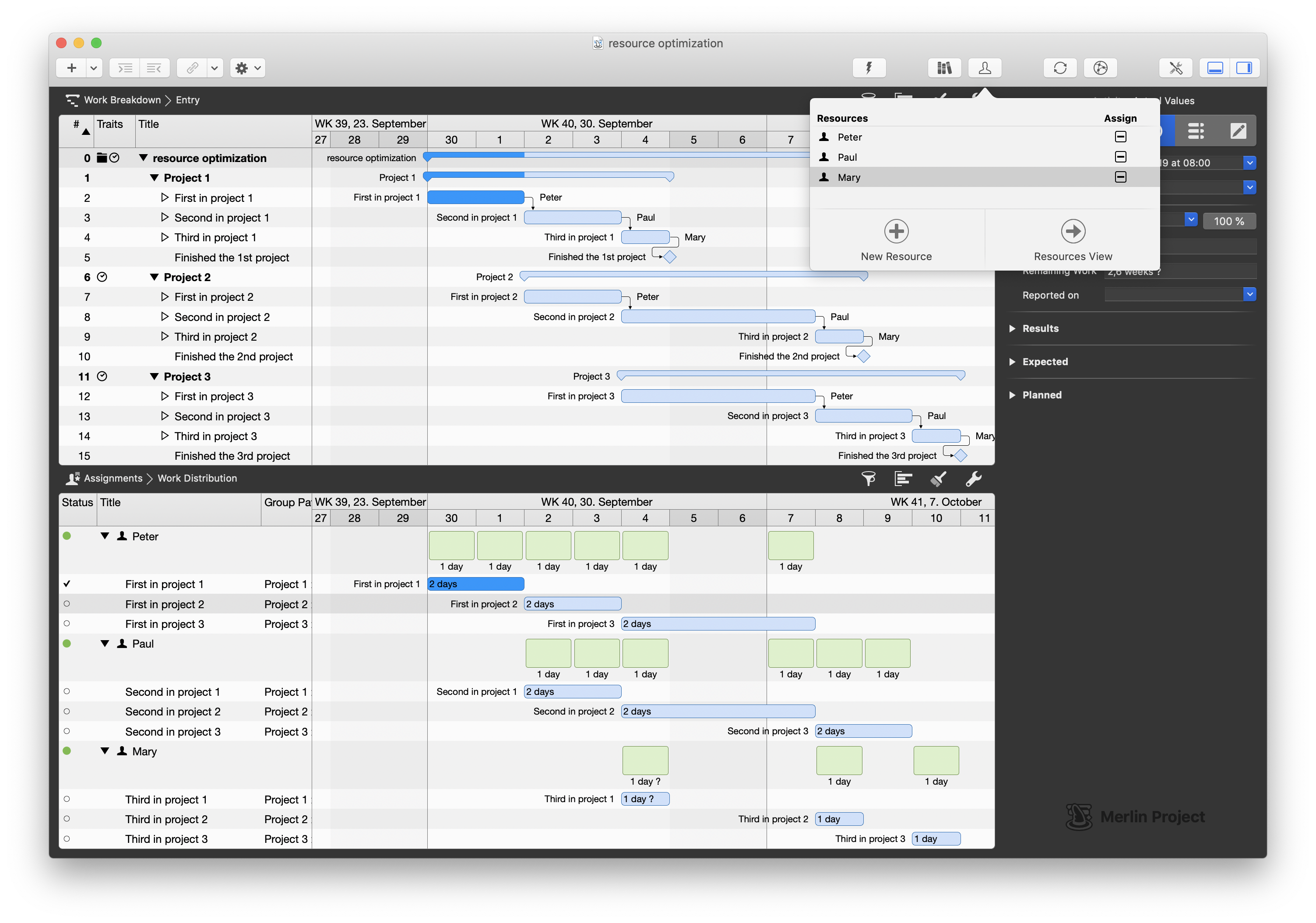 Simple rescheduling of individual resources to other operations Simple rescheduling of individual resources to other operations