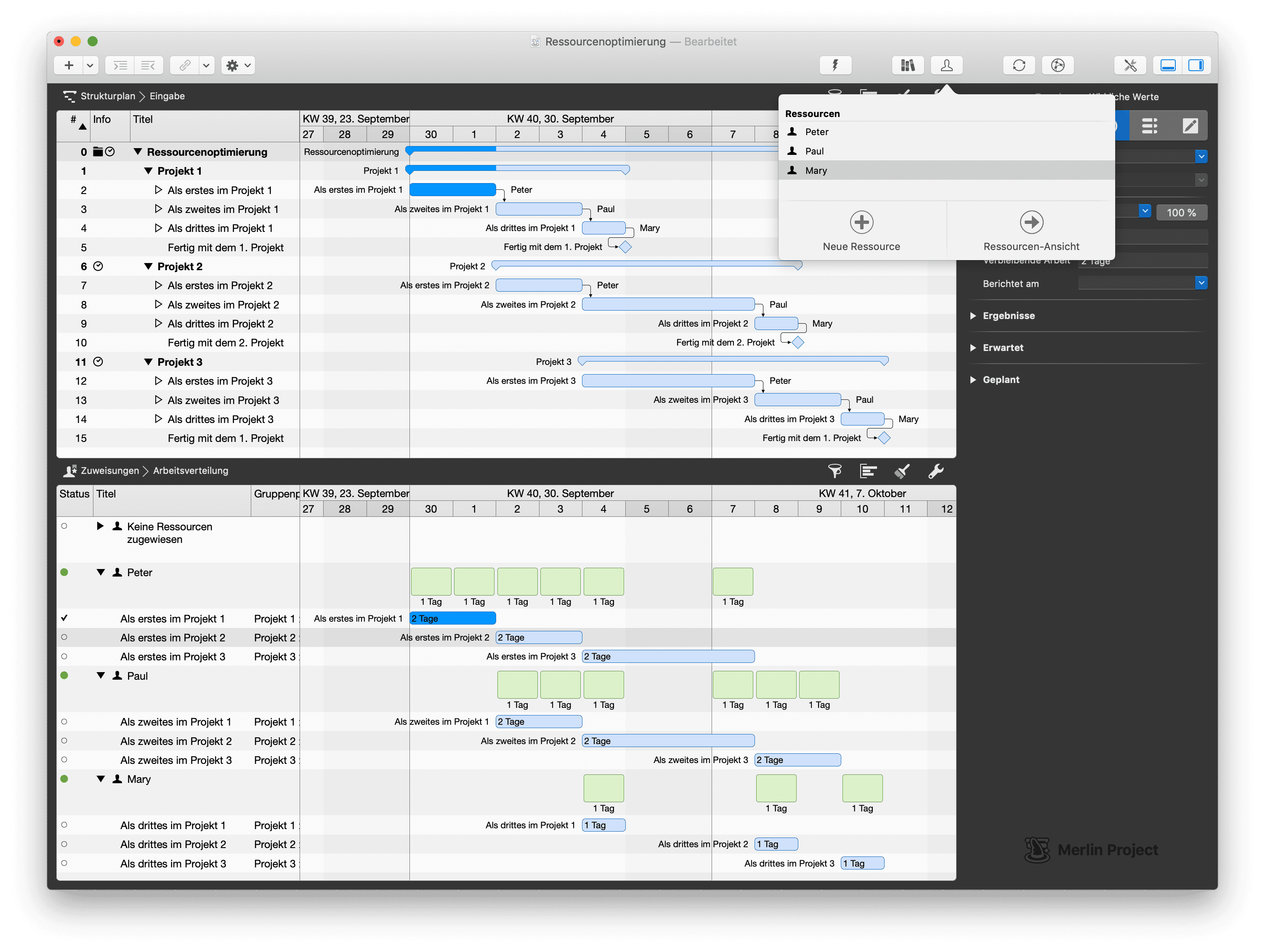 Die einfache Umplanung einzelner Ressourcen auf andere Arbeitsvorgänge