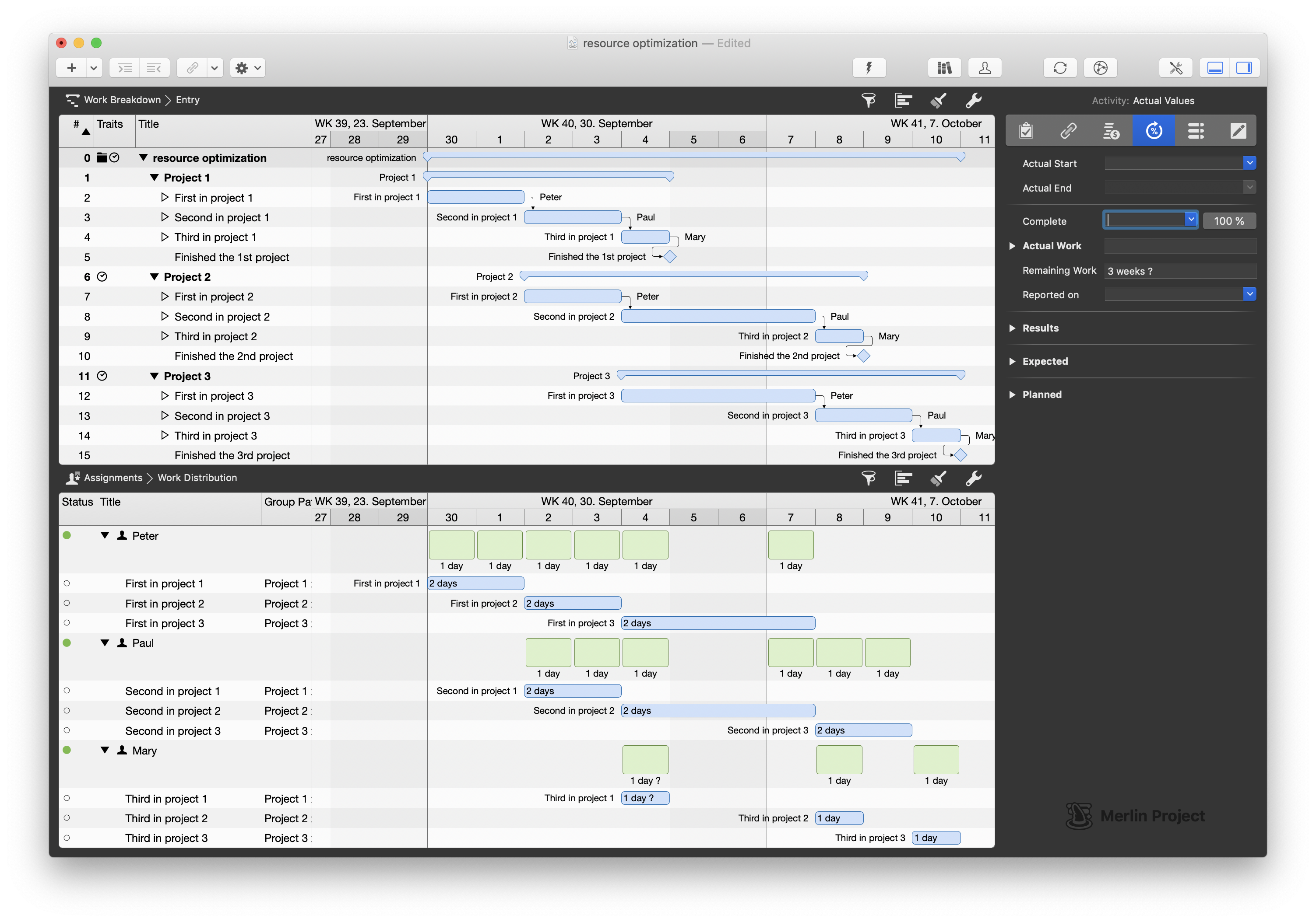 The finished planning in Merlin Project including the utilization The finished planning in Merlin Project including the utilization