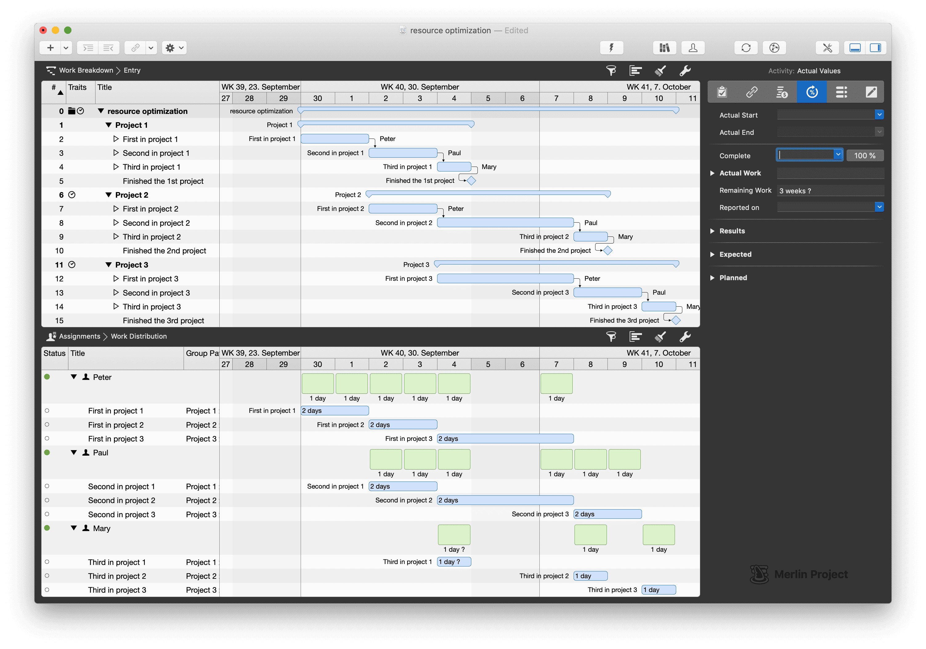 The finished planning in Merlin Project including the utilization The finished planning in Merlin Project including the utilization