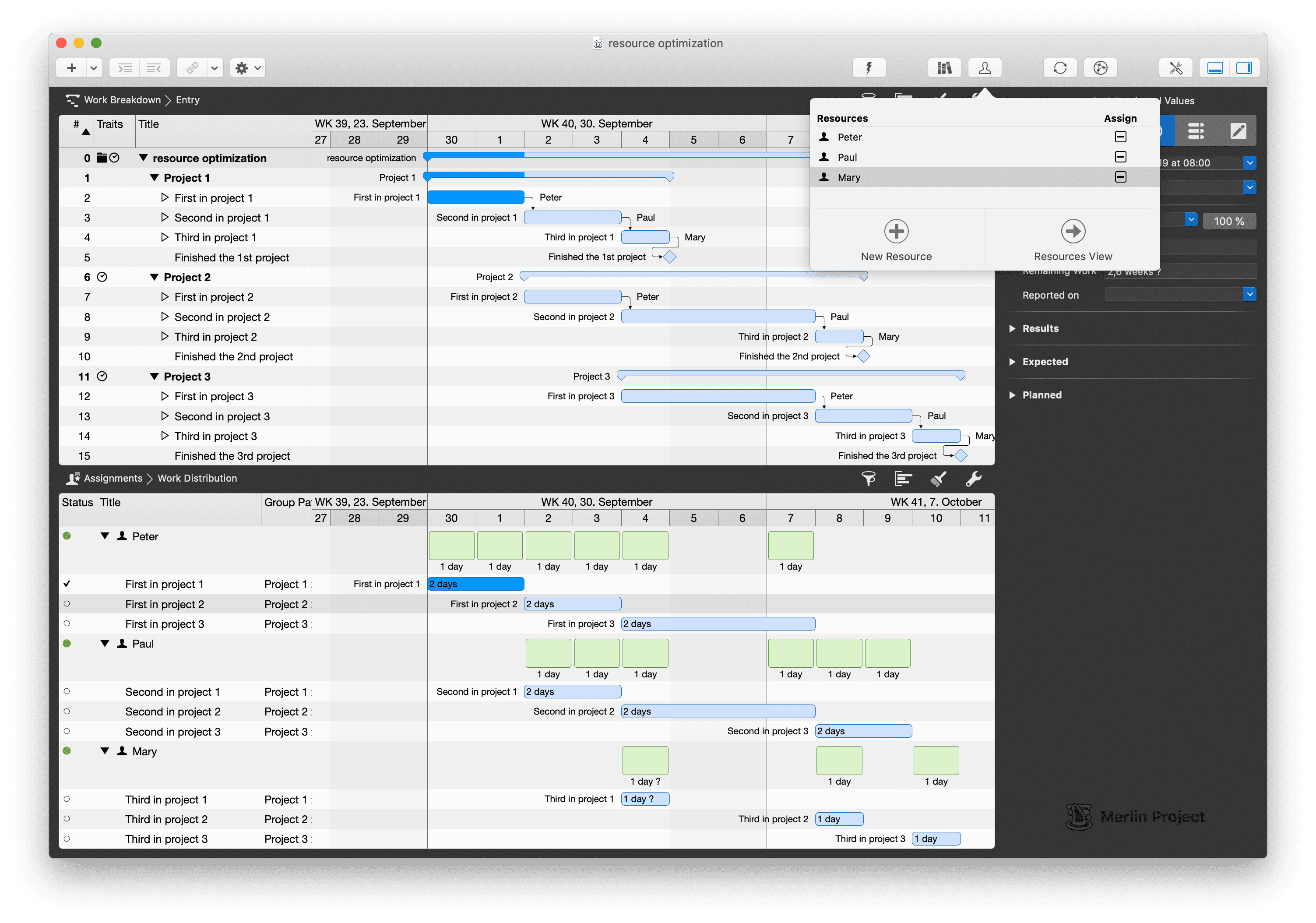 Simple rescheduling of individual resources to other operations