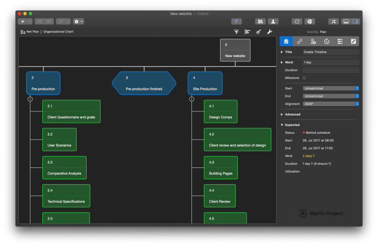 L'organigramme de Merlin Project 6 en mode sombre