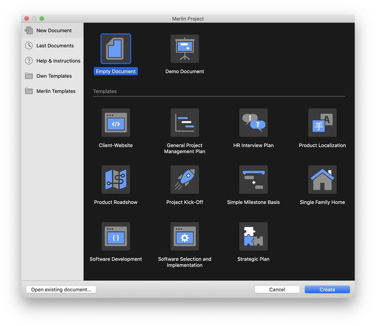 The new start dialog of Merlin Project 6 with blue accent color The new start dialog of Merlin Project 6 with blue accent color