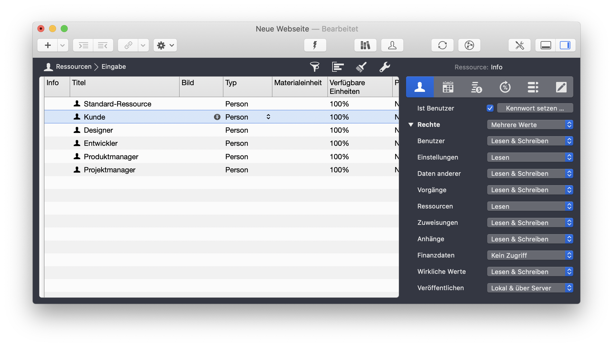 Zugriffsrechte in Merlin Project