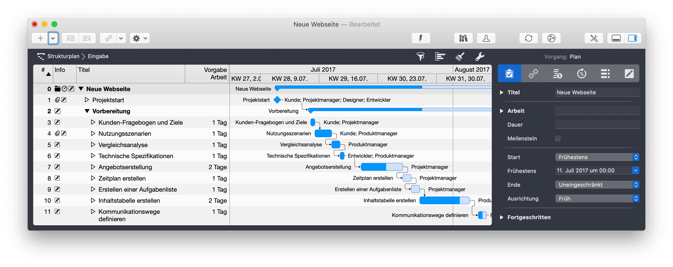 Projektstrukturplan in Merlin Project