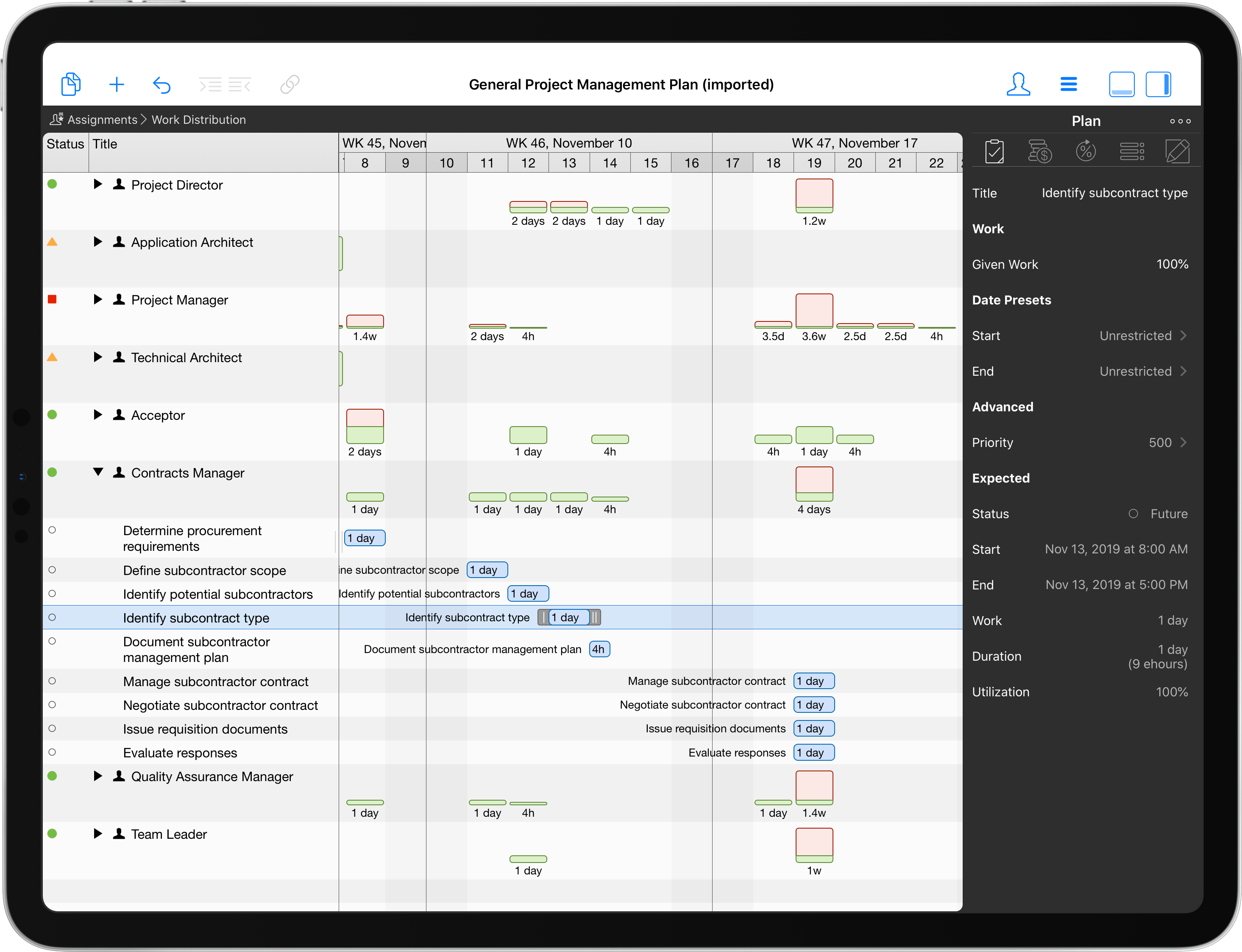 Utilization View in Merlin Project on the iPad
