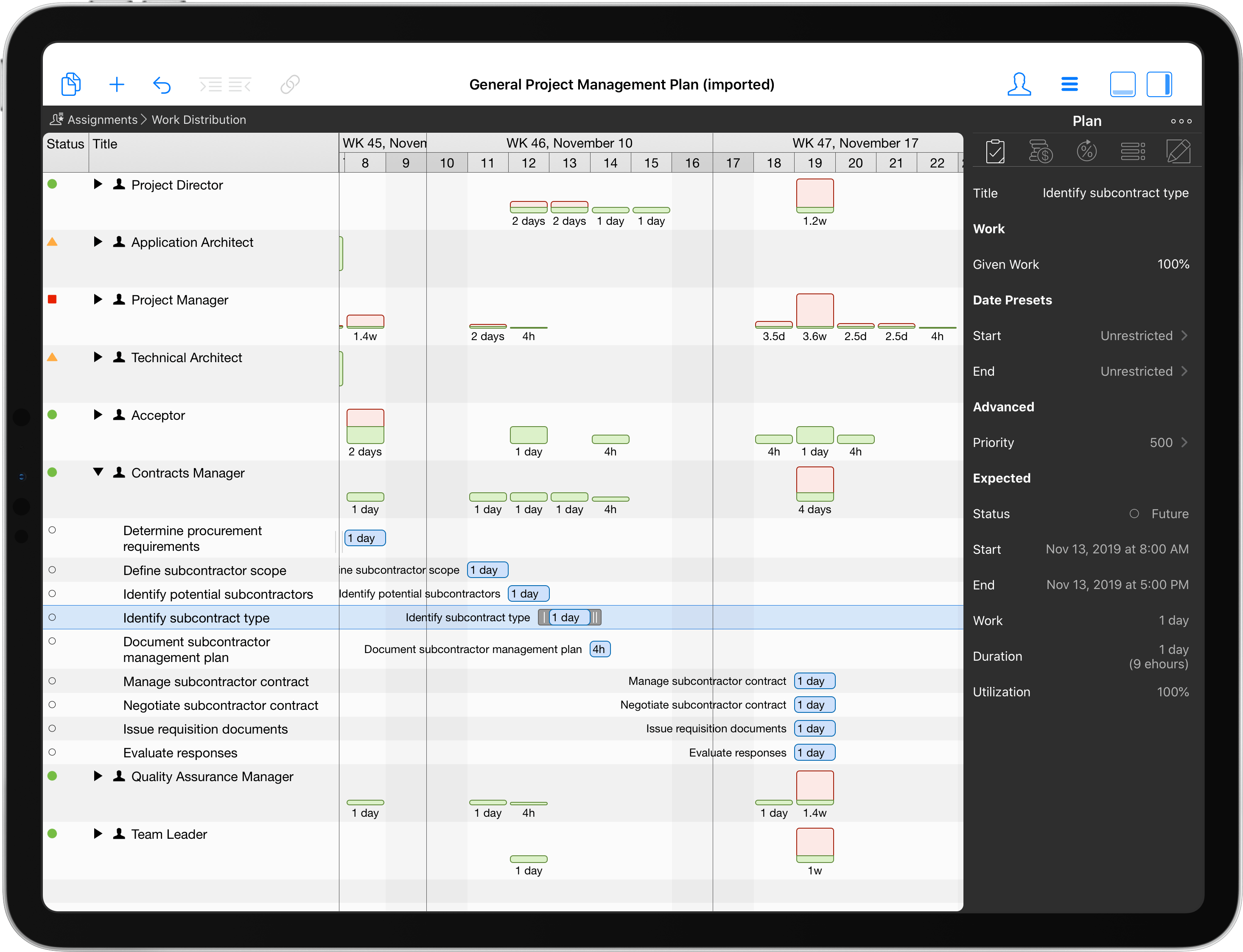 Utilization View in Merlin Project on the iPad Utilization View in Merlin Project on the iPad