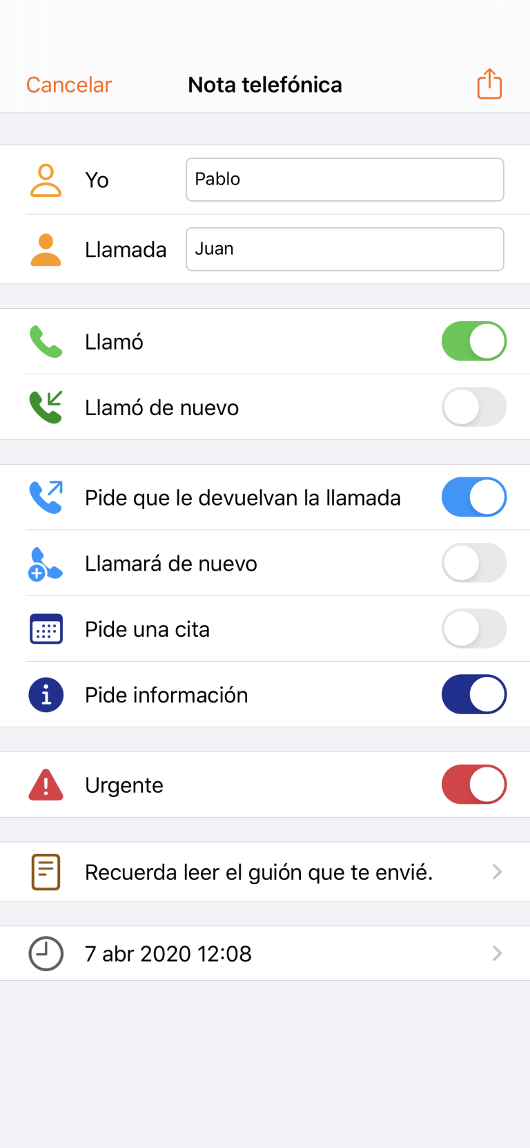 Nota Telefónica en el iPhone Nota Telefónica en el iPhone