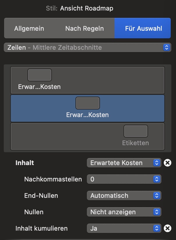 Der Stilinspektor für die Projektzeile Der Stilinspektor für die Projektzeile