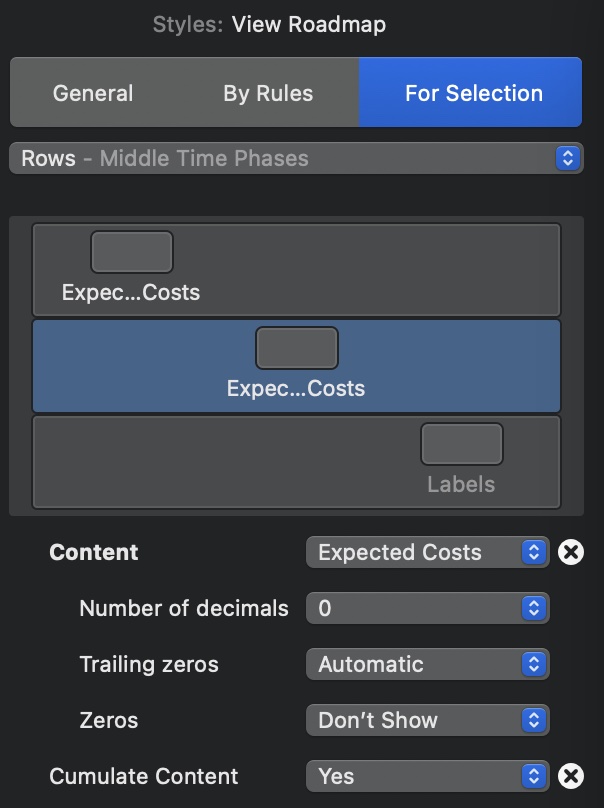 The style inspector for the project line