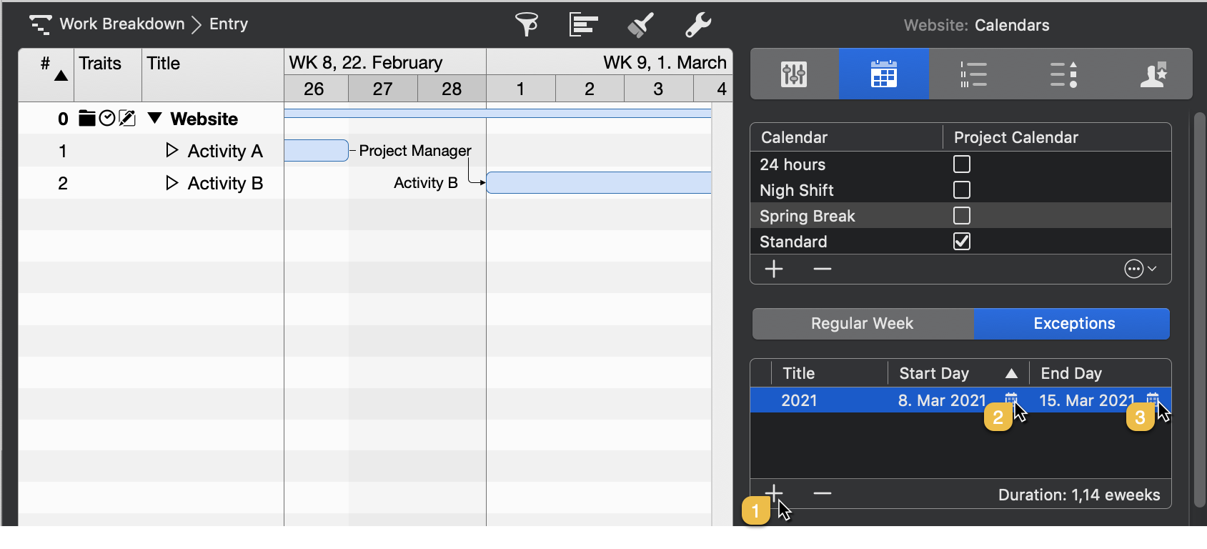 Special calendar with Exceptions