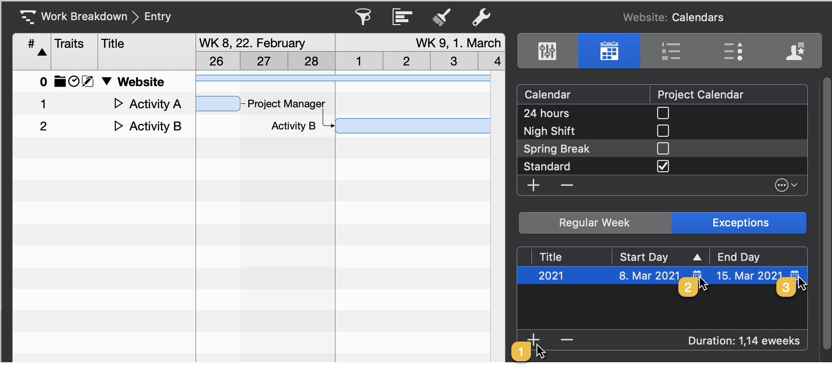 Calendario especial con excepciones Calendario especial con excepciones