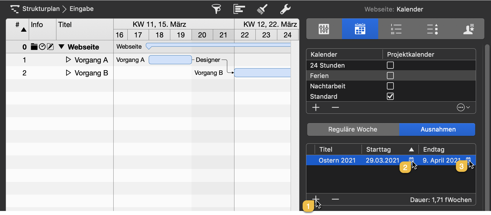 Spezialkalender mit Ausnahmen