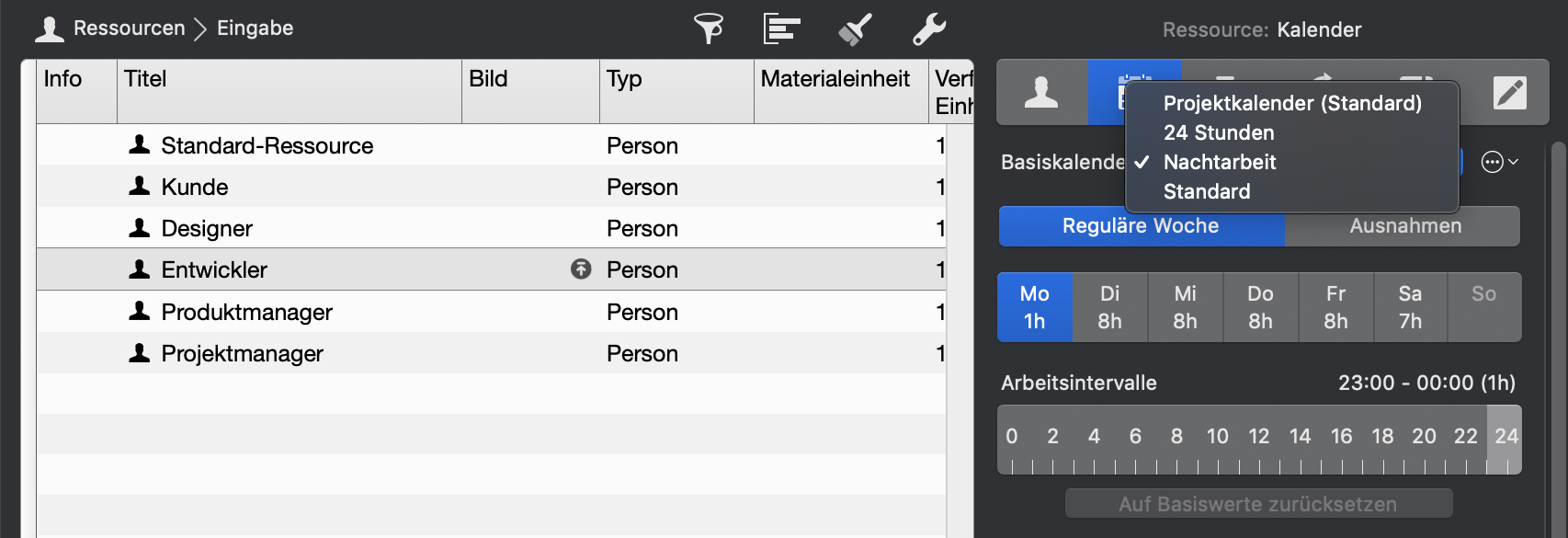 Basiskalender - Ressourcen Night Shift Basiskalender - Ressourcen Night Shift