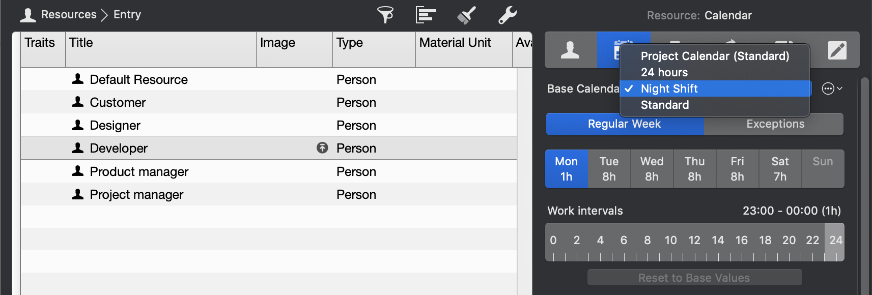 Base calendar - Night Shift