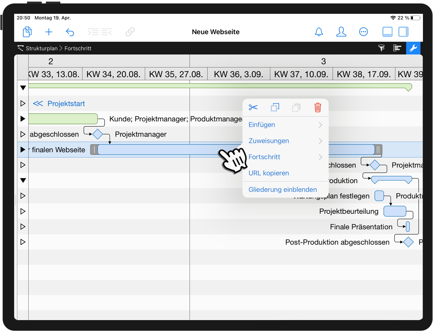 Zuweisungen von Ressourcen auf dem iPad Zuweisungen von Ressourcen auf dem iPad