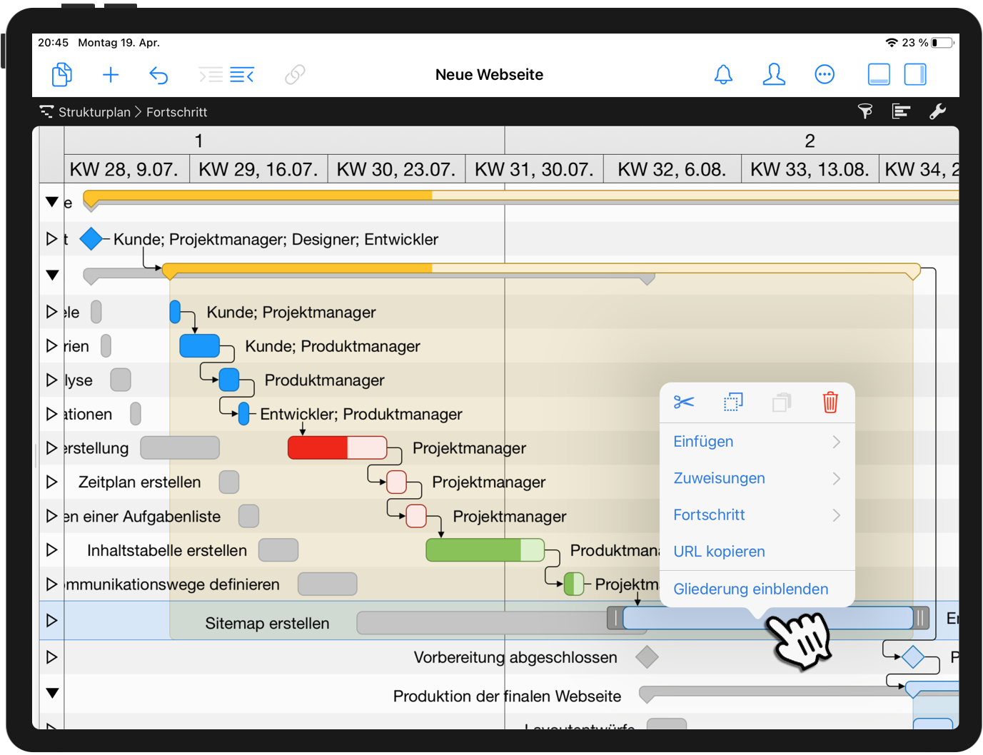 Fortschritt eintragen auf dem iPad Fortschritt eintragen auf dem iPad